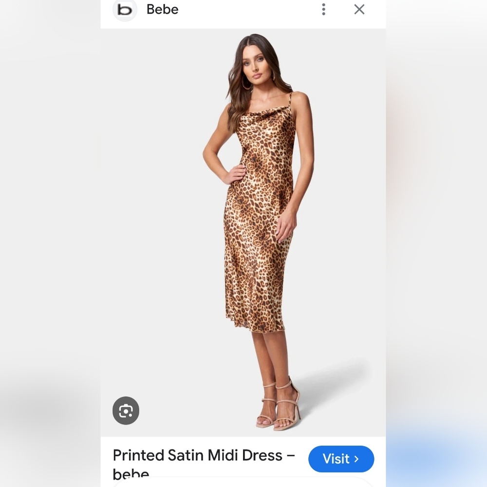NWT, Bebe Animal Print Satin Midi Dress. Size Small